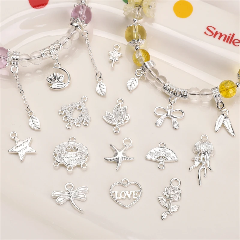 Alloy Vintage New Chinese Style Pendant Lotus Butterfly Heart Fish Leaf Charms For DIY Bracelet Necklace Jewelry Making Findings - view 2