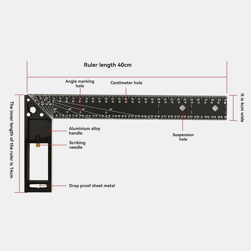 40CM Precision Marking Right Angle Ruler  45/90 Degree Hole Angle Ruler  Industrial Scribe Marking Angle Gauge  Woodworking