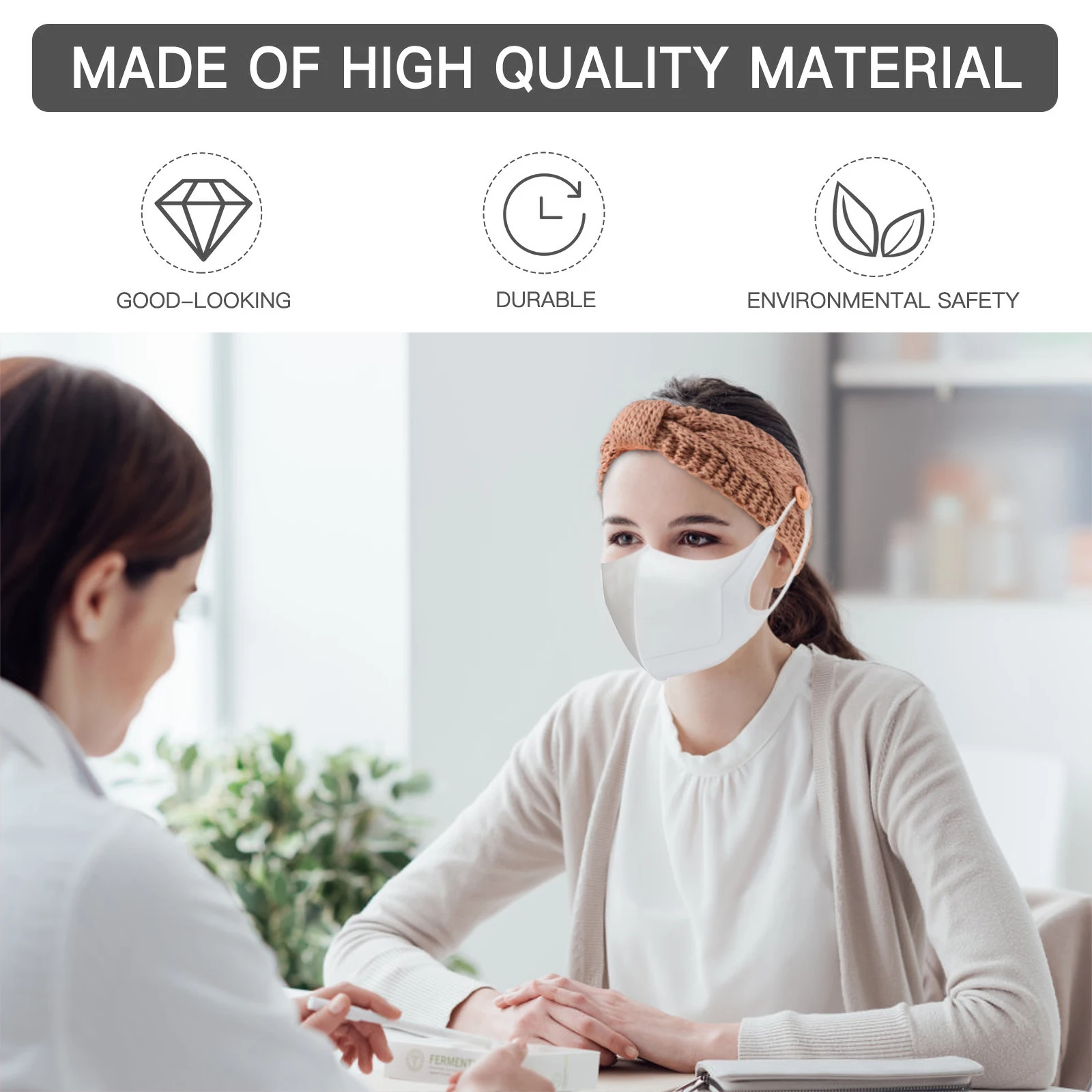 

4Pcs Button Headband Knitted Bow-Knot Warm Winter Elastic Ear Saver Hair Band Mask Wearing Outdoor Women Comfortable