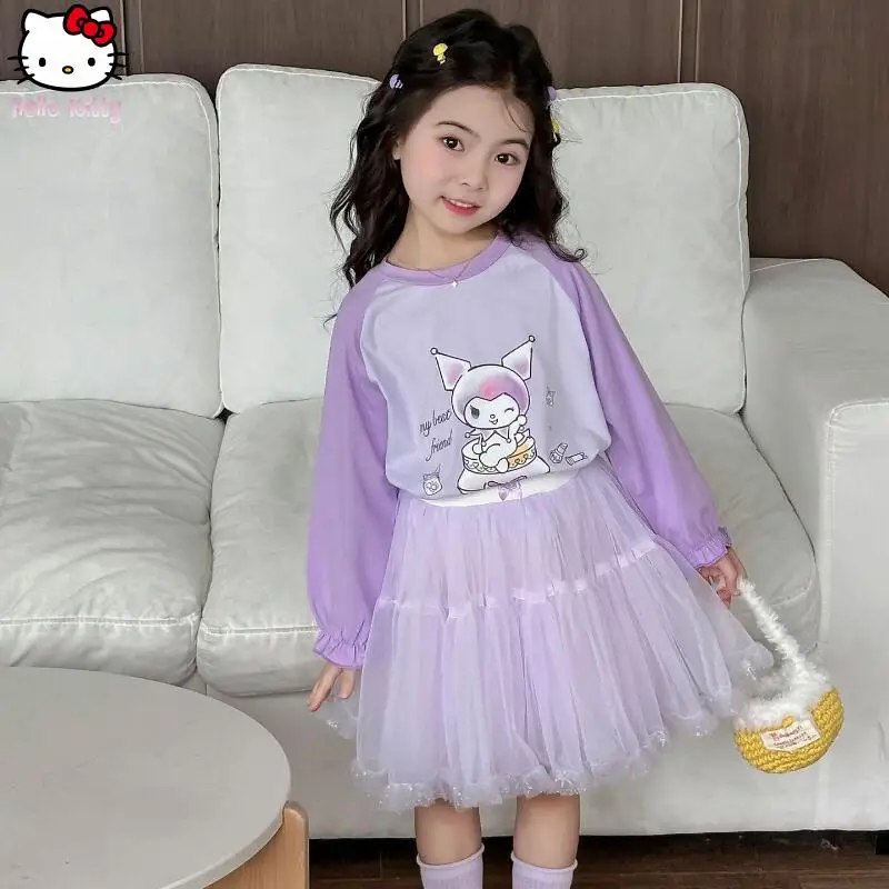 

Kawaii Kuromi, осенняя новая детская футболка Sanrio Cinnamoroll, аниме Melody, хлопковые топы с длинными рукавами, милые модные топы с принтом, подарки