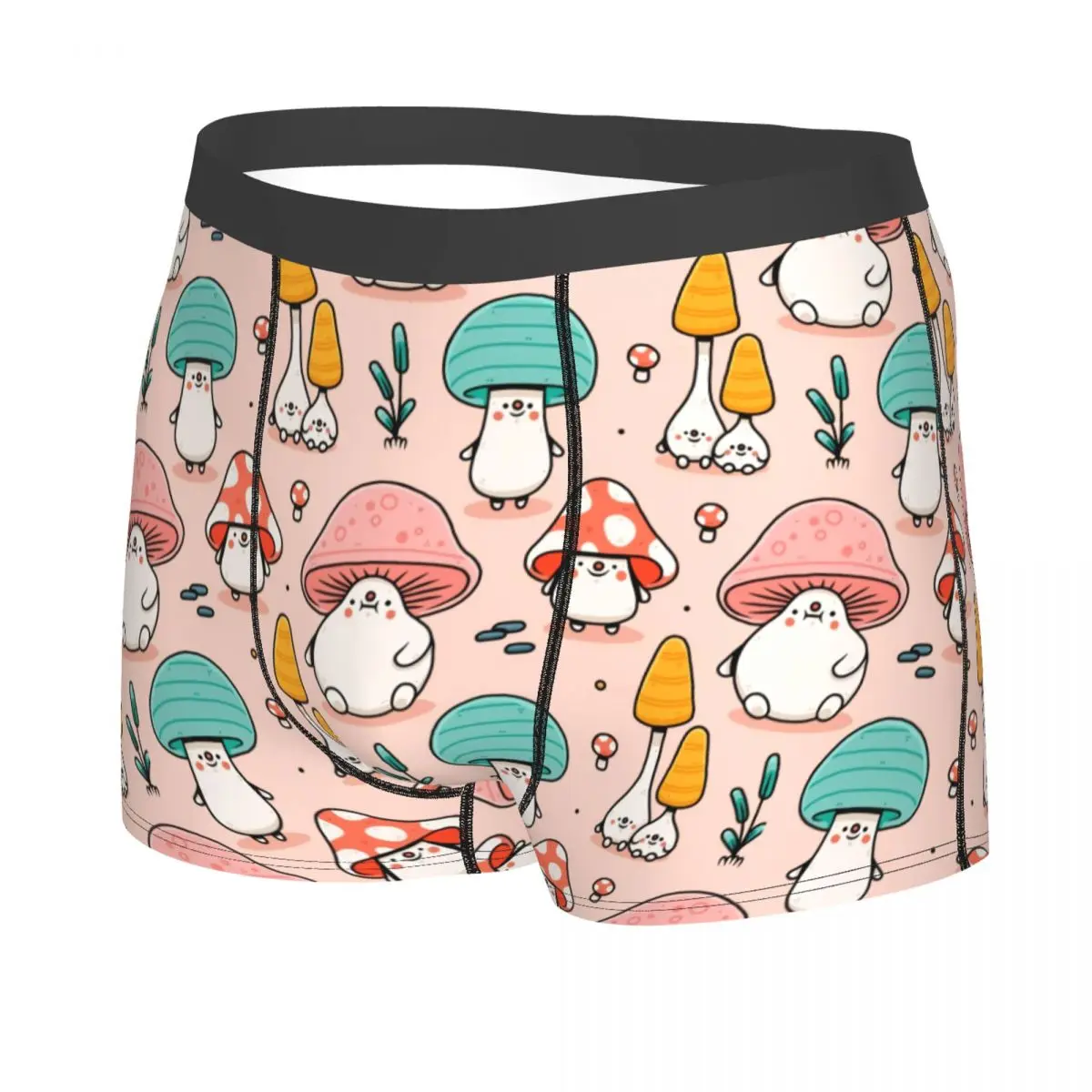 Custom Cartoon Pink Mushrooms Underwear Men Stretch Boxer Briefs Shorts Panties Soft Sexy Underpants For Homme