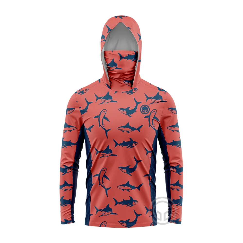 UPF50+ Sun-Protective Men Fishing Hoodie Colorful Splash Jungle Camouflage Print Face Gaiter Quick Dry Lightweight Fishing Tee