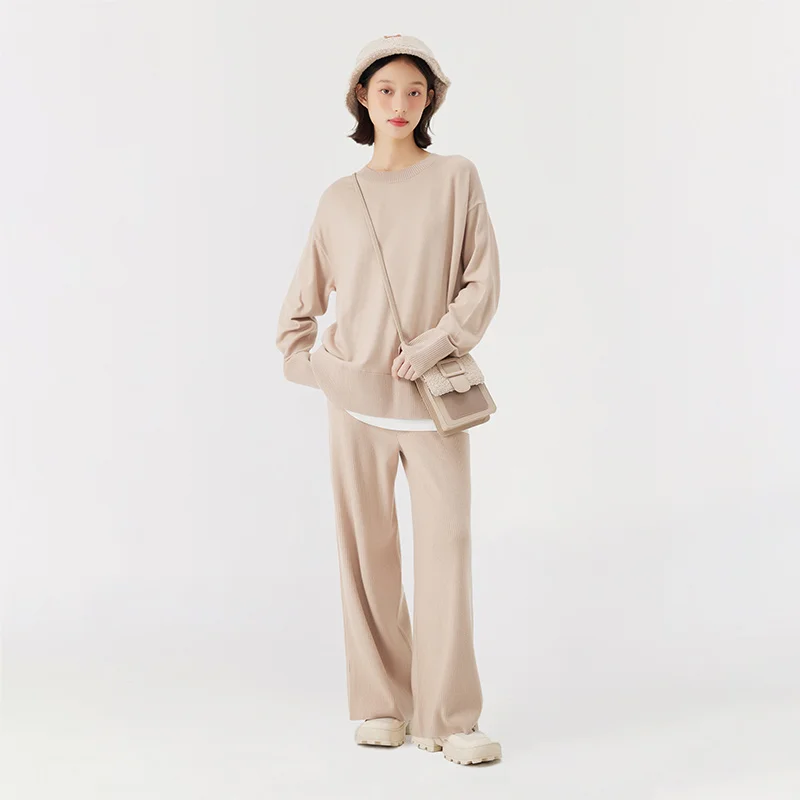 Semir Knitted Suit Women Sweater Slit Casual Pants 2023 Winter New Loose Two-Piece Set