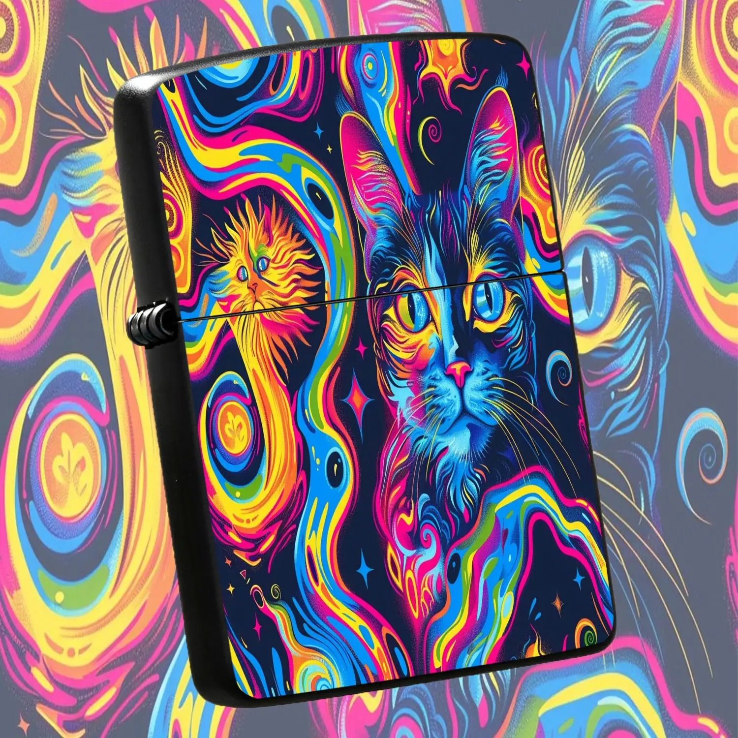 Psychedelic Neon Colorful Cat Pattern Lighter, Trendy Creative Artistic Printed Portable Accessory, Ideal for Daily Use Outdoor Activities All Scenarios, Exquisite Unique Novelty Gift for Your Fr A Humorous And Interesting Lighter