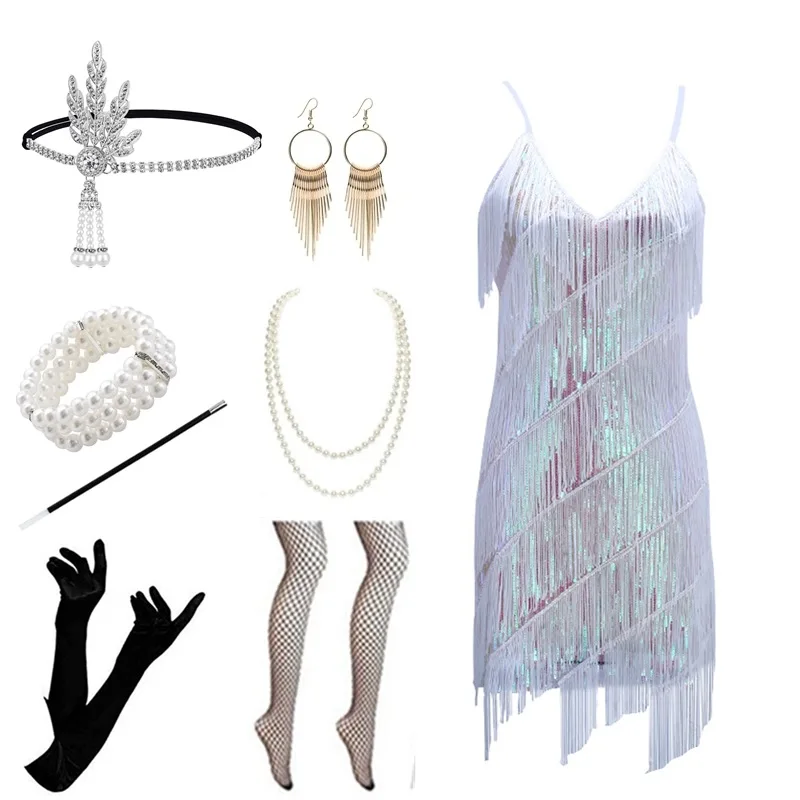 Retro 920s Tassel Sequin Dr Stage Performance Par Gown Polyester Summer Faion Women's Clothing National Stage Costume