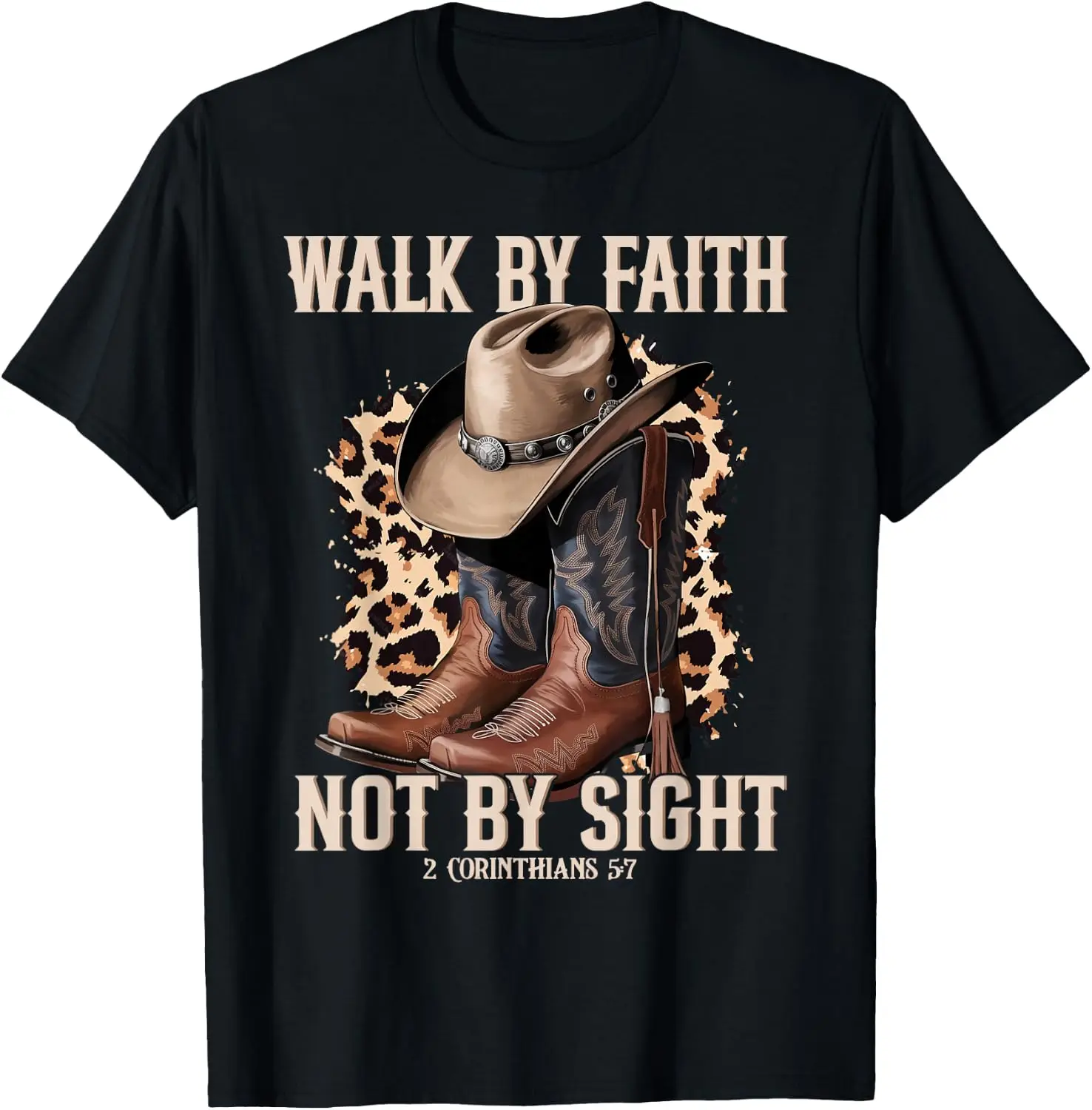 Walk Faith Not By Sight Cowboy Cowgirl Western Christian T-Shirt Unisex Y2K Aesthetic Graphic T‑Shirt Trendy Streetwear Crew Neck Short Sleeve Soft Cotton Tee Fashion Daily Tops Men Women