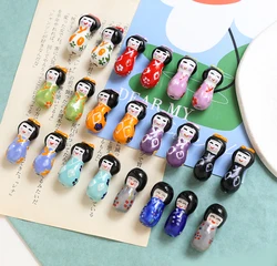 6pcs Hand-painted Cute Blessing Doll Ceramic Perforated Beads Diy Handmade Jewelry Necklace Earrings Pendant Material