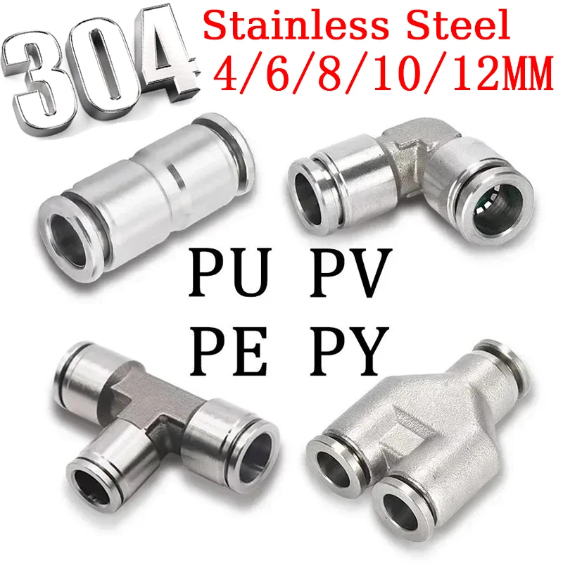 

304 Stainless steel Air Hose Fitting Pneumatic Tube Connector PU PY PE Quick Release coupling 4/6/8/10mm Trachea Metal Fitting