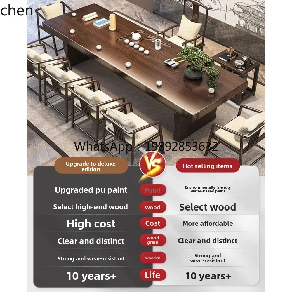 HT  New Chinese Style Tea House Tea Table and Chair Set Modern Simple Office Solid Wood Tea Table