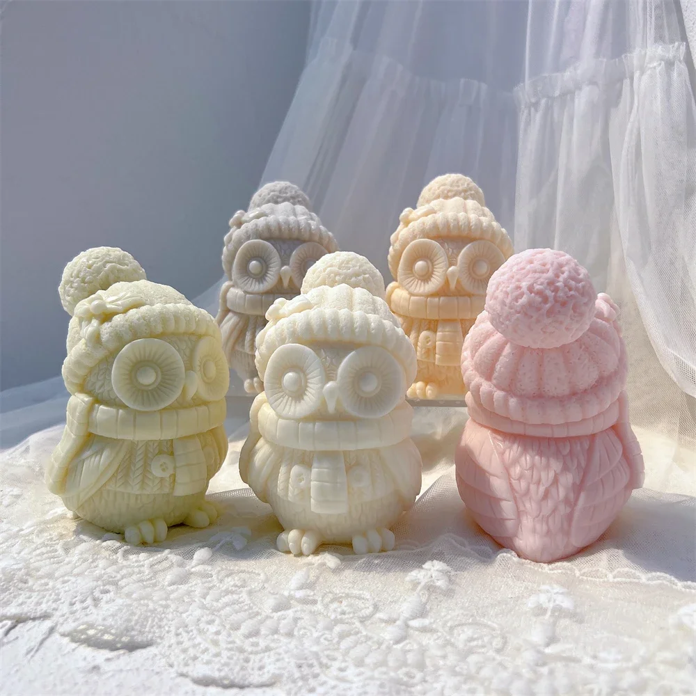 Molde de vela de coruja de natal, pássaro, animal, artesanal, kit de molde de silicone para estatuetas de resina diy, decoração, presentes