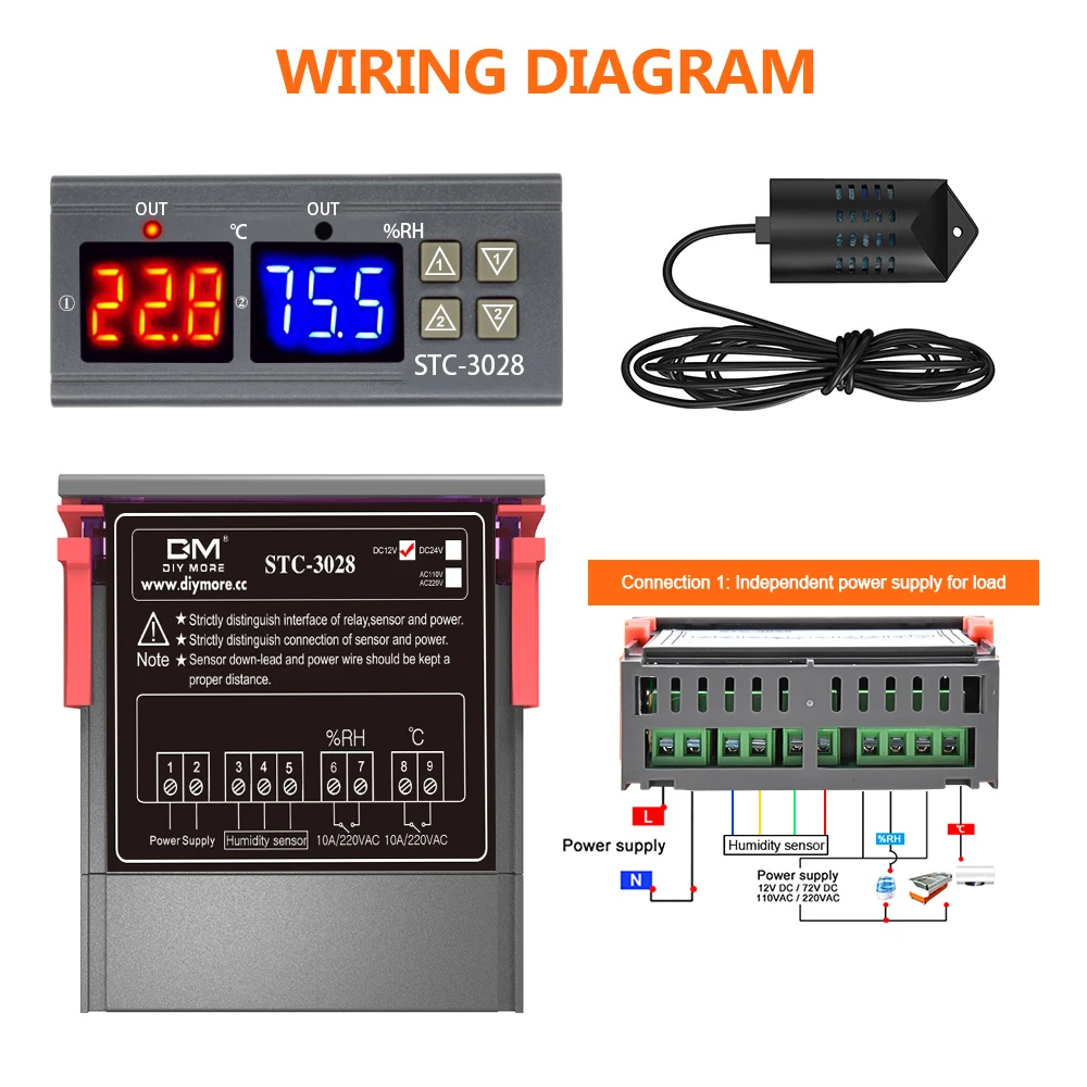 Termostato digital dual, control de temperatura y humedad, STC-3028, termómetro higrómetro, incubadora, controlador de CA 220V CC 12V 24V