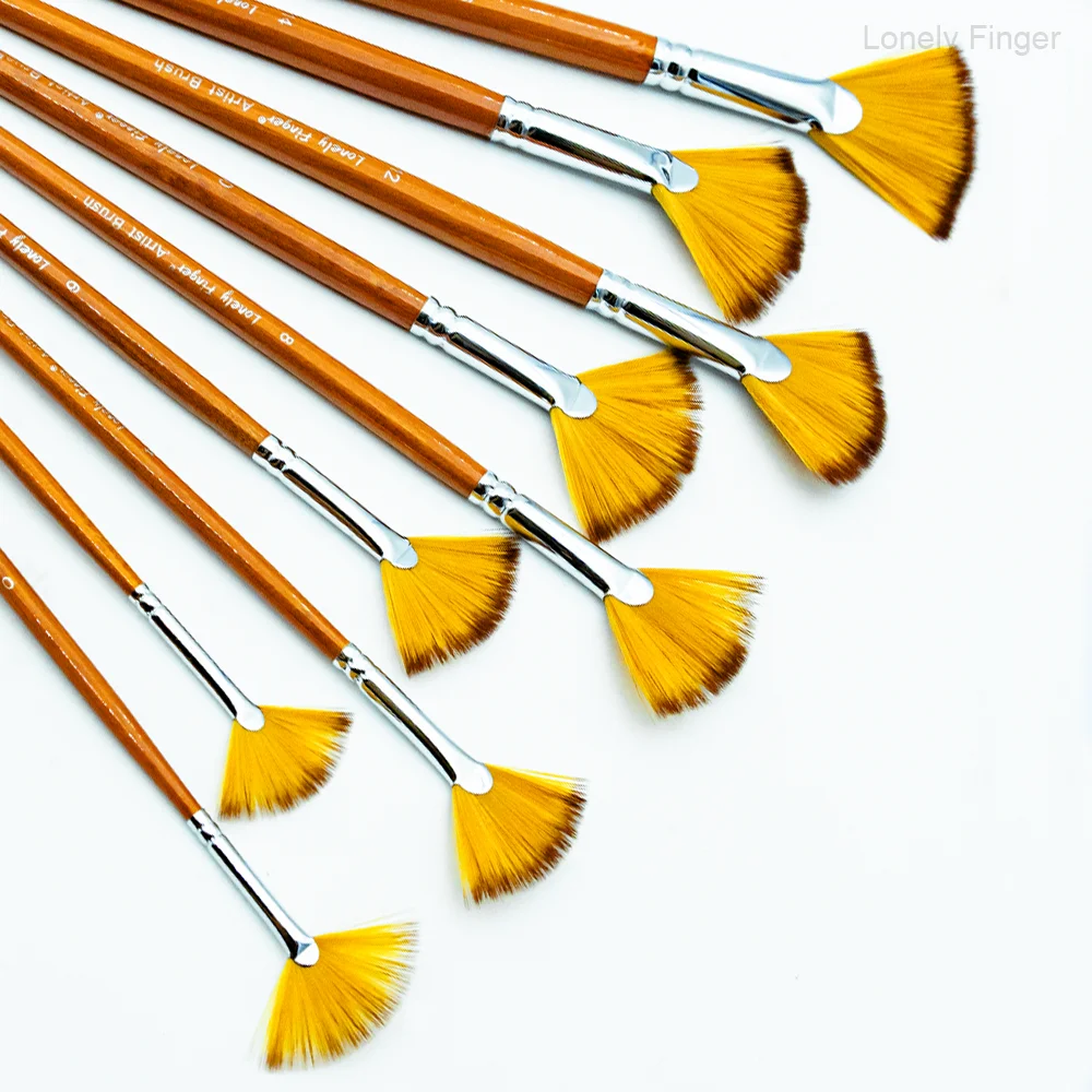 Набор кистей для рисования веером художника из 9 штук, наконечники кистей для защиты от выпадения волос из нейлона, деревянная ручка для удобного удержания, отлично подходит для акрила