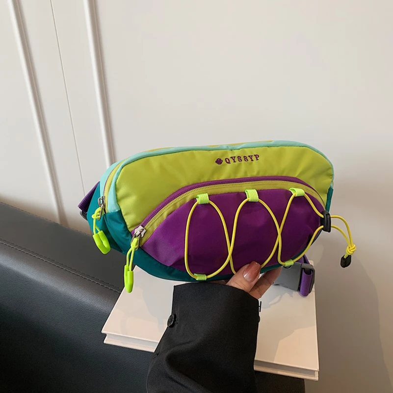 DHL30pcs Waist Bags Oxford Fashion Colorful Patchwork Light Protable String Fanny Packs Outdoor