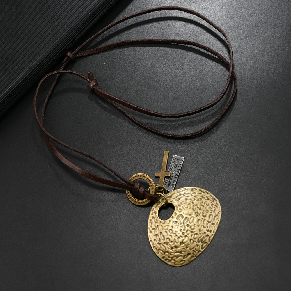 European and American cross-border new fashion cowhide necklace retro alloy treasure bag jewelry adjustable men's pendant neckla