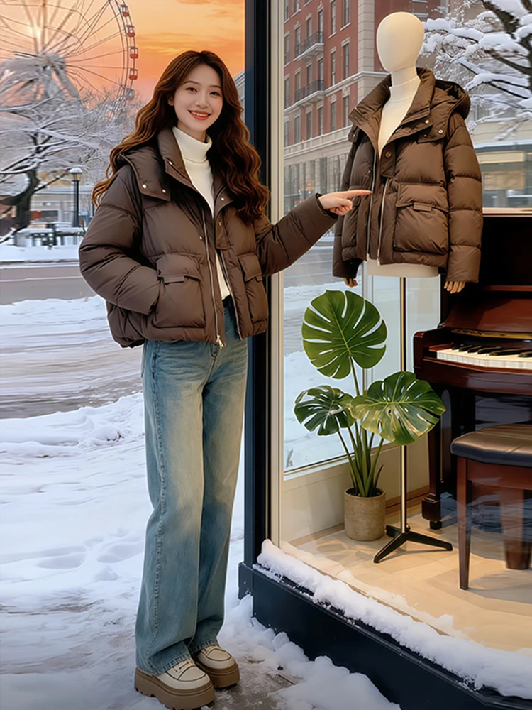 

Женская зимняя утепленная хлопковая куртка большого размера, теплая стеганая куртка в корейском стиле, свободного кроя, с капюшоном