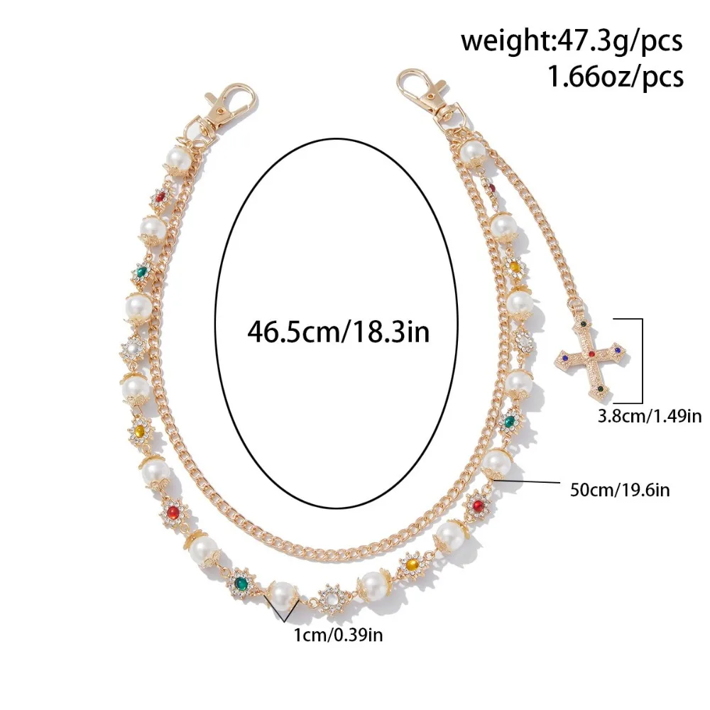 Double Layer Design Punk Rhinestone Keychain Colorful Rhinestone Alloy Material Love Heart Belt Chain Wallet Chain Luxury Style