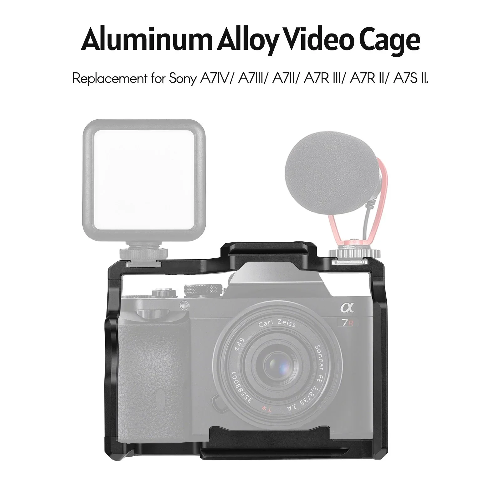 Camera Video Cage + Top Handle + Side Wooden Grip Kit Aluminum Alloy with Dual Cold Shoe Mounts for Sony A7IV/ A7III/ A7II/ A7R