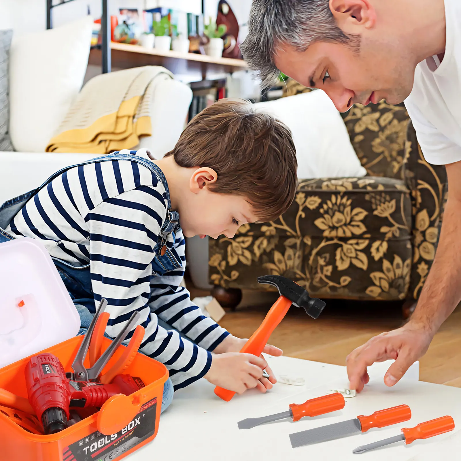 1set-electric-drill-play-tool-box-pretend-construction-repair-kit-boys-realistic-screwdriver-hammer-lightweight-storage
