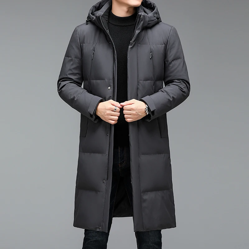 2024 inverno stile lungo uomo 90% piumino d'anatra bianca caldo piumini cappello staccabile moda uomo addensare giacca taglia M-5XL