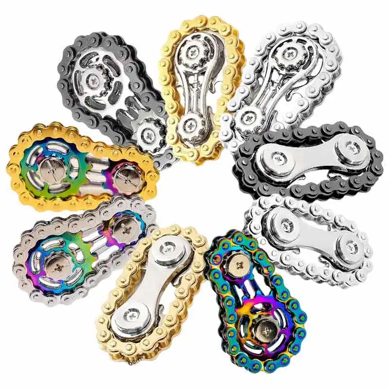 سبينر معدني للعب باليد، جيروسكوب للأصابع، سبينر مضاد للتوتر والقلق، سبينر معدني بتصميم سلاسل الدراجات، ألعاب سبينر للبالغين والأطفال