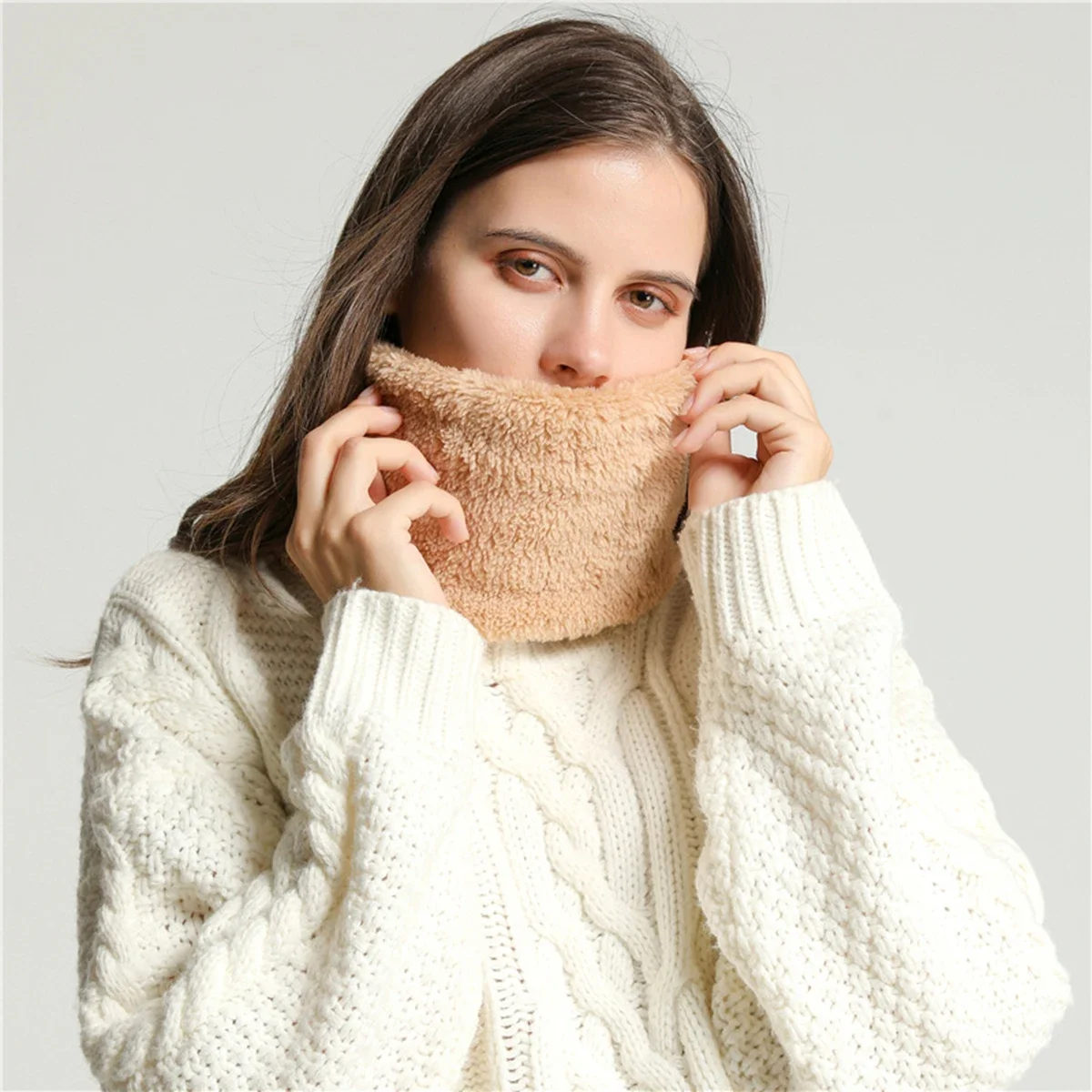 

Cashmere Warm Collor Ring Winter Scarf Solid Plush Thick Outdoor Sports Men Women Children Neckerchief Full Face Mask Muffler