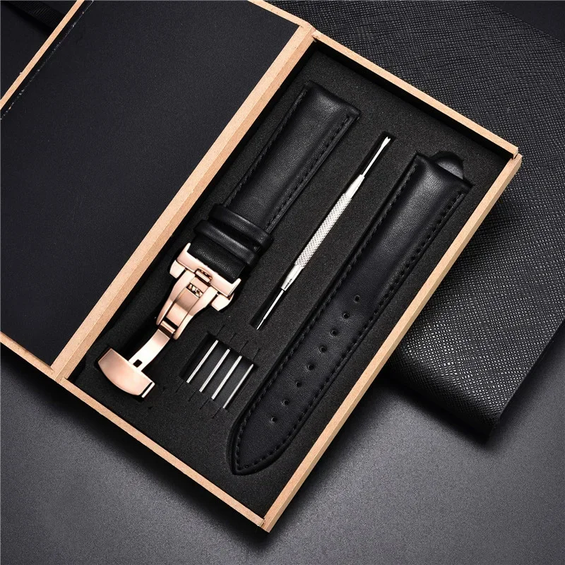 Echtes Lederarmband 18 mm 20 22 24 mm Uhrenarmband Automatische Schmetterlingsschnalle Herren- und Damen-Business-Armbanduhr mit Box-Handgelenkgürtel – Detail 10