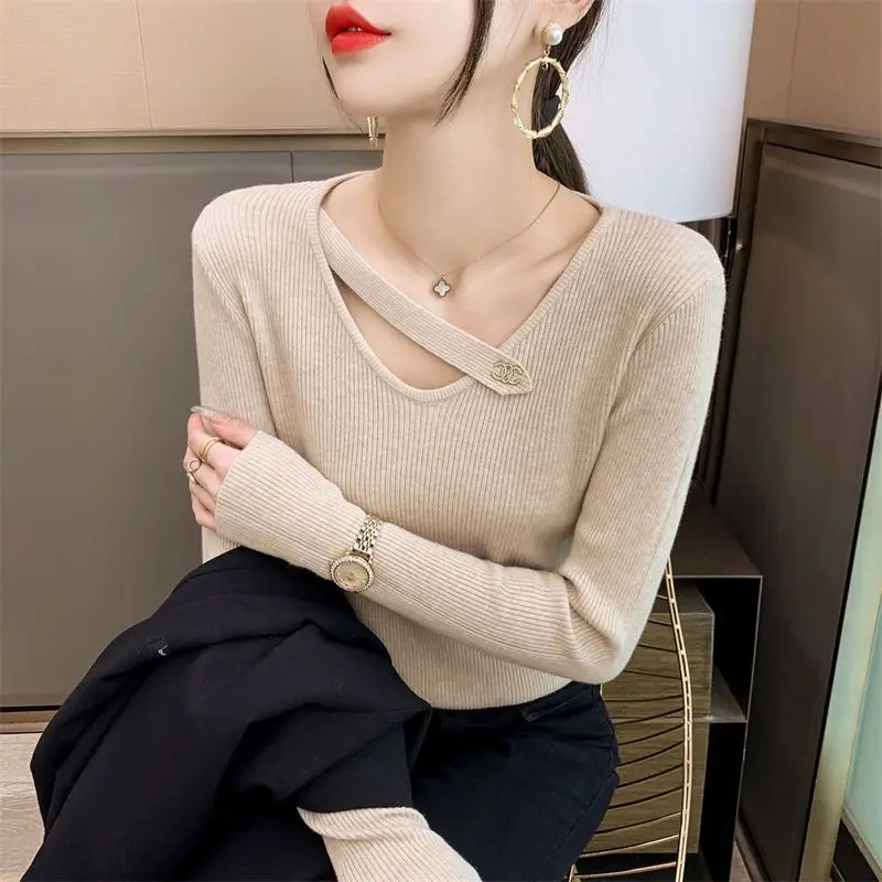 Xiaoxiangfeng Ins Sweater Knitted Base Sweater Women's Long Sleeved New Style Western-style Interior and Exterior Top Women