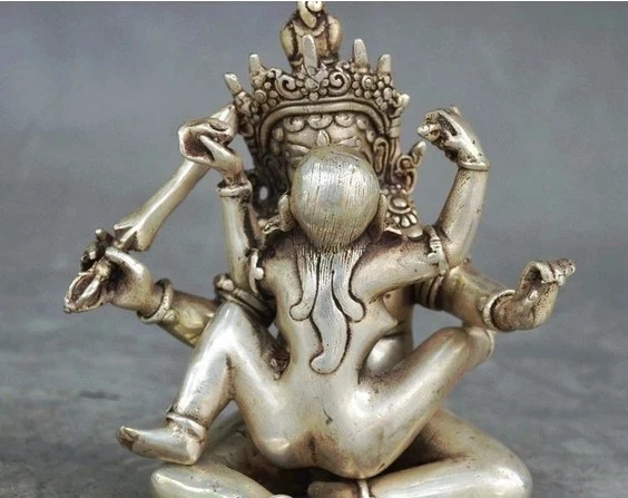 

Old China Tibetan Buddhism Silver Vajra Mandkesvara Yab-Yum Buddha Statue