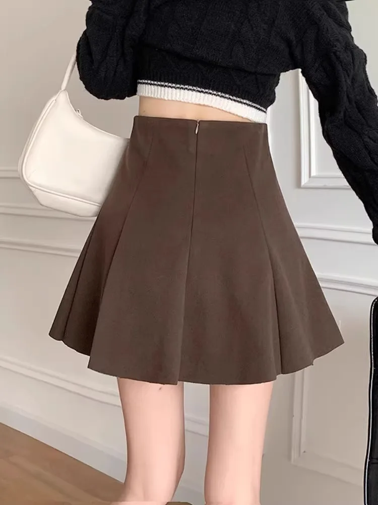 Halbrock Damen Neuer Herbst- und Winter-A-Linien-Kurzrock, sexy, figurbetont, flauschig, für kleine Frauen, vielseitiger Schirmrock – Detail 2
