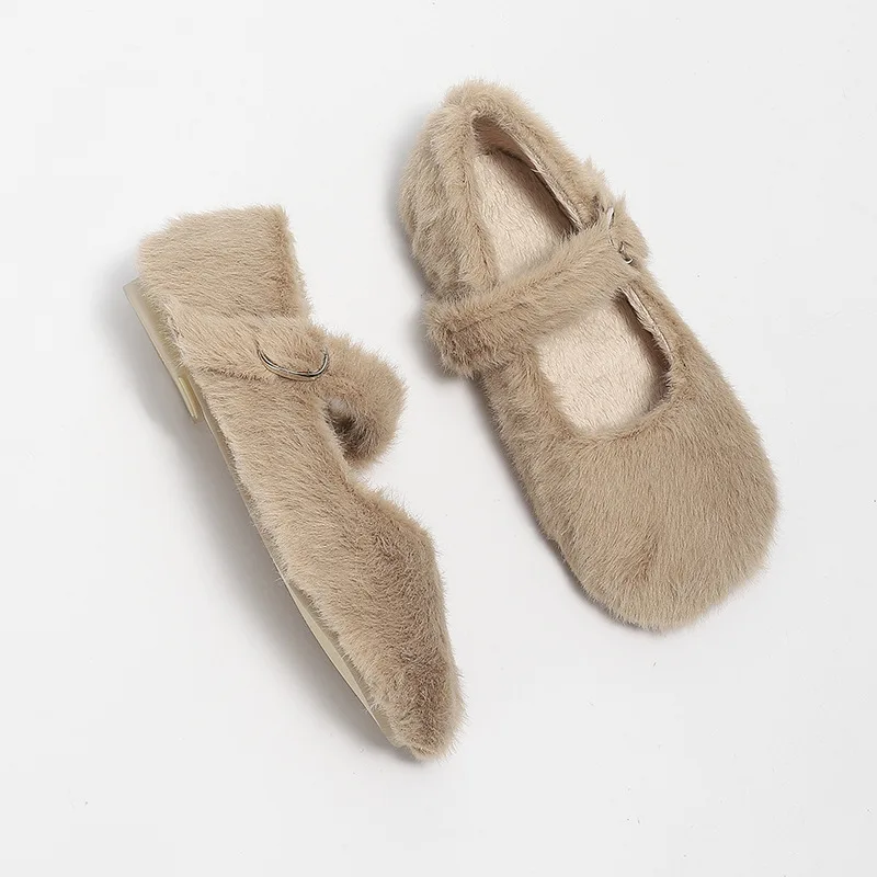 Winter Children Flat Shoes Furry Warm Kids Casual Shoes Fashion Plush Leisure Solid Color Princess Girls Shoes Soft Hook & Loop