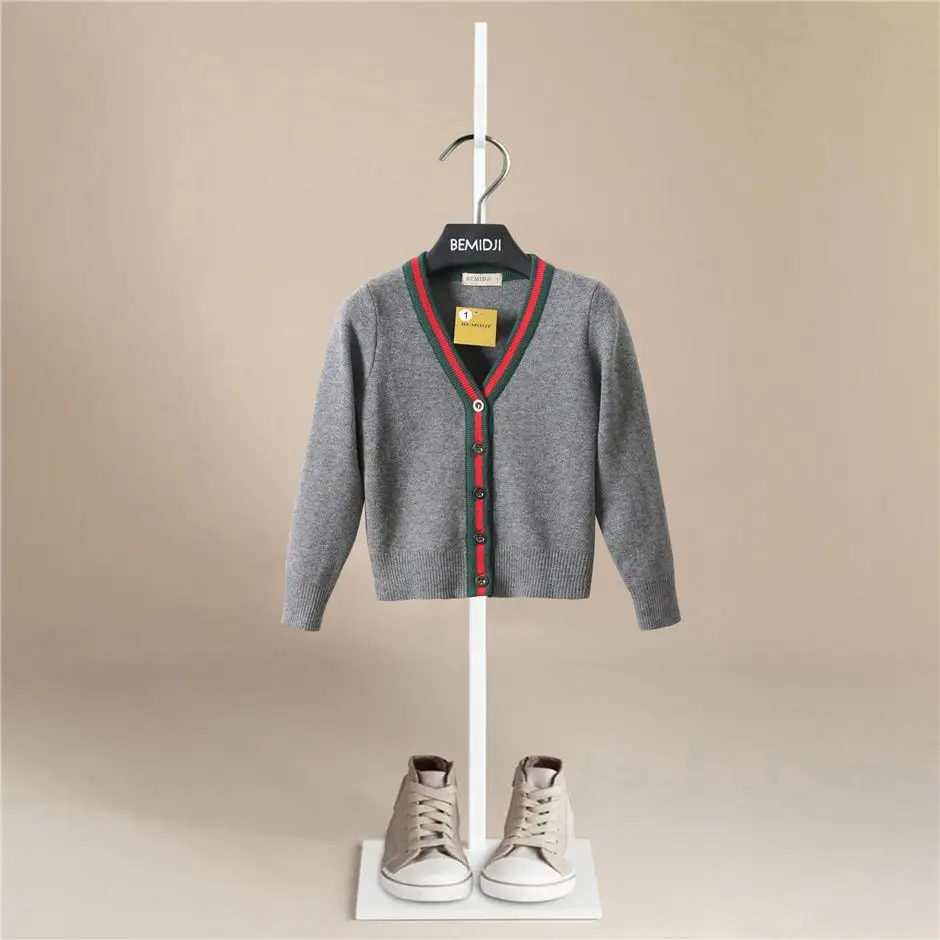 

Spring and Autumn Korean Style Boys' V-neck Single Breasted Knitwear British Sweater Cardigan Kids' Overcoat Handsome Outerwear