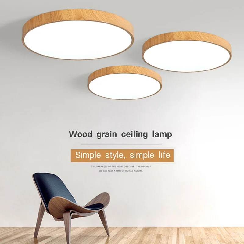 

Nordic Wood Color LED Ceiling Light for Living Room Bedroom Room Study Balcony Corridor Lamp Round Indoor Decor Lighting Fixture