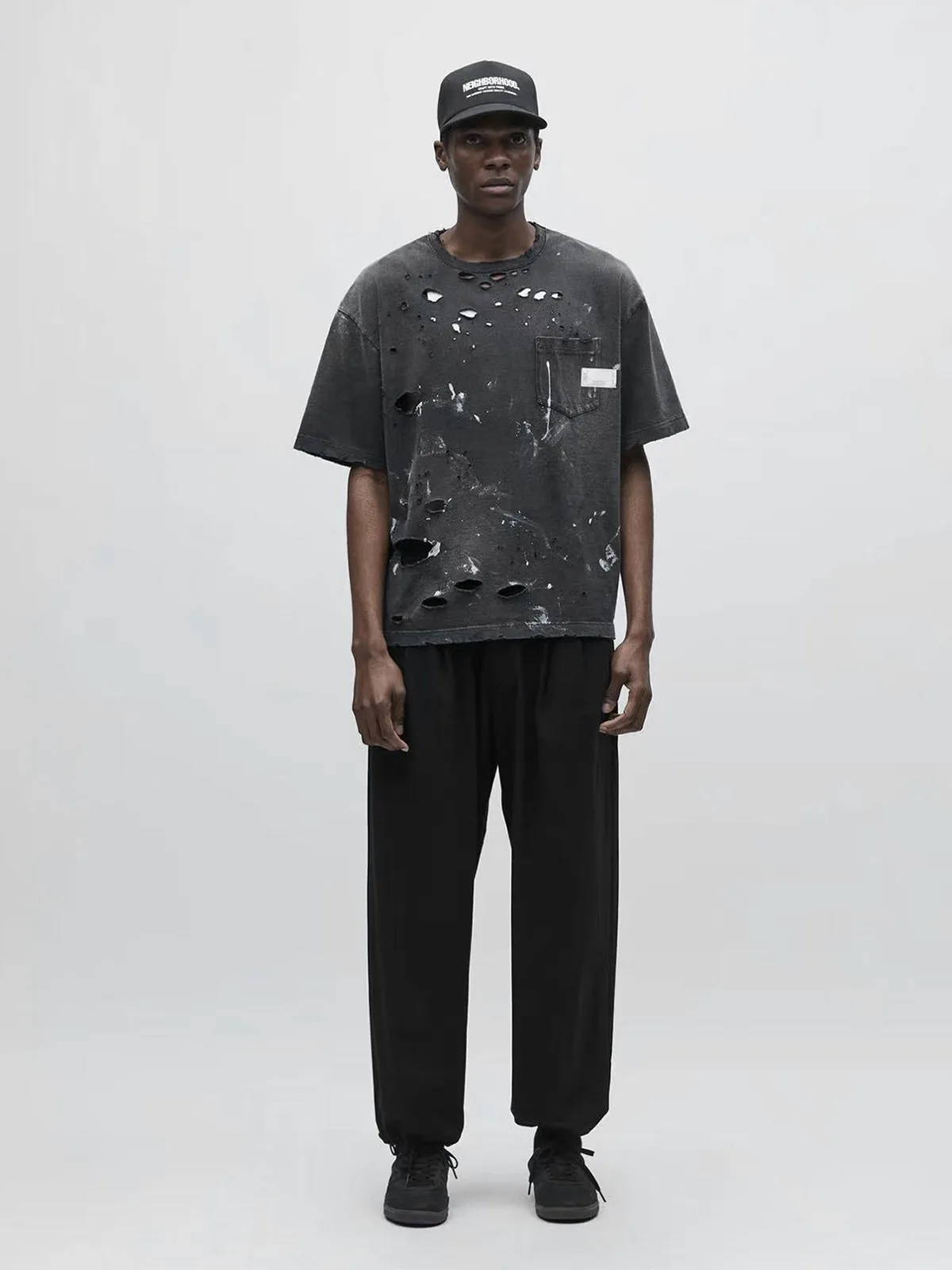 Neighborhood Savage Crewneck-p SS Japanese Trend Washed Distressed Short Sleeved T-shirt