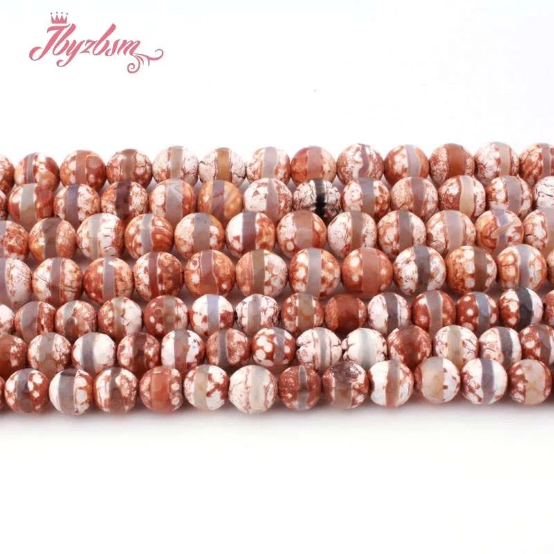 

8,10mm Faceted Round Brown Stripe Dzi Tibetan Agates Natural Stone LooseBead For DIY Necklace Jewelry Making 15"