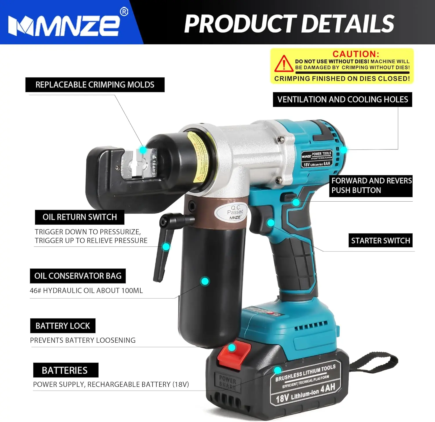 Kit d'Outils de Sertissage pour Câble Hydraulique, 6 Soudures Électriques, Bornes, Cosses, Rechargeable