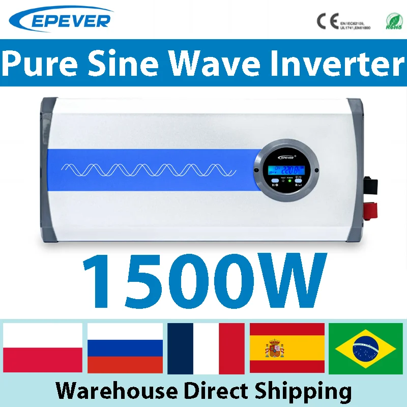 EPEVER 1500W Pure Sine Wave Inverter 12V/24V/48VDC Input 100-120V/220-240V AC Output Off Grid Solar Inverter 1.5KW