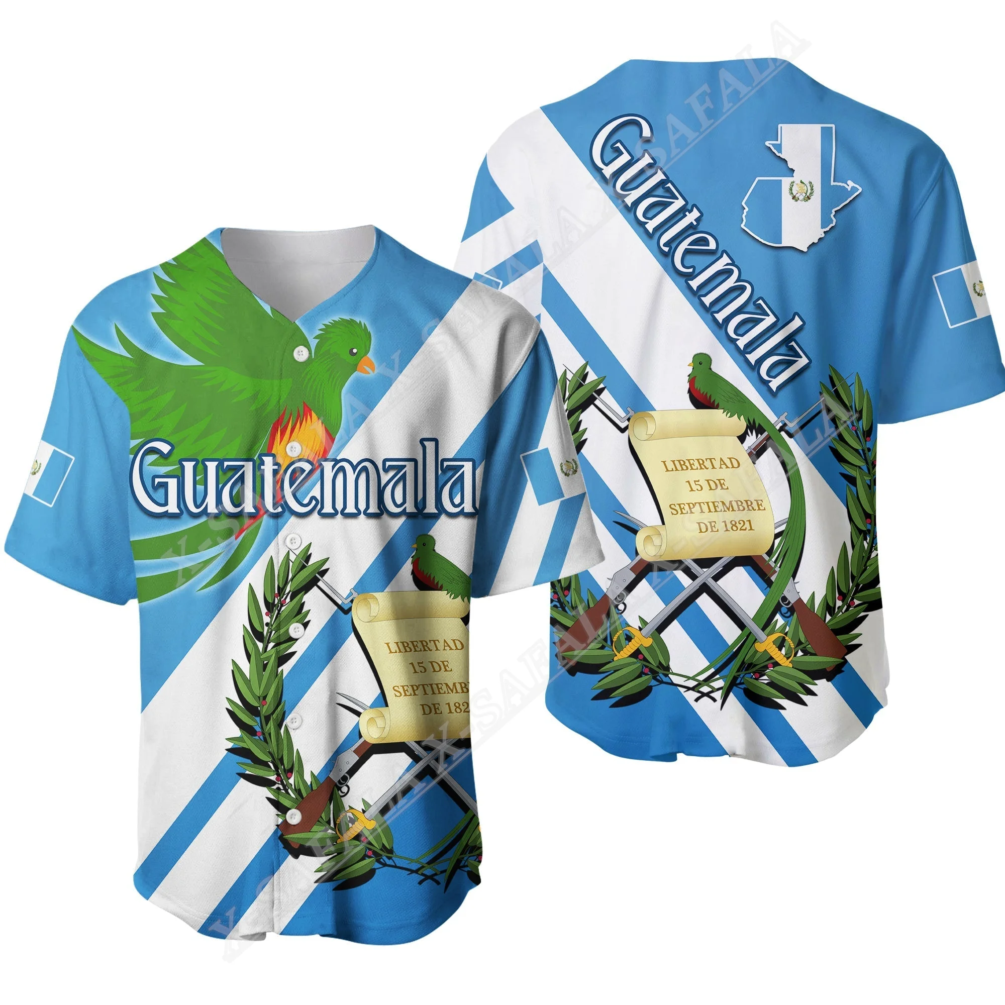 Guatemala Quezar Bird Flag Coat Of Arms 3D Print Mesh Fiber Baseball Jersey Shirt Top Tee Men Streetwear Short Sleeve Sport