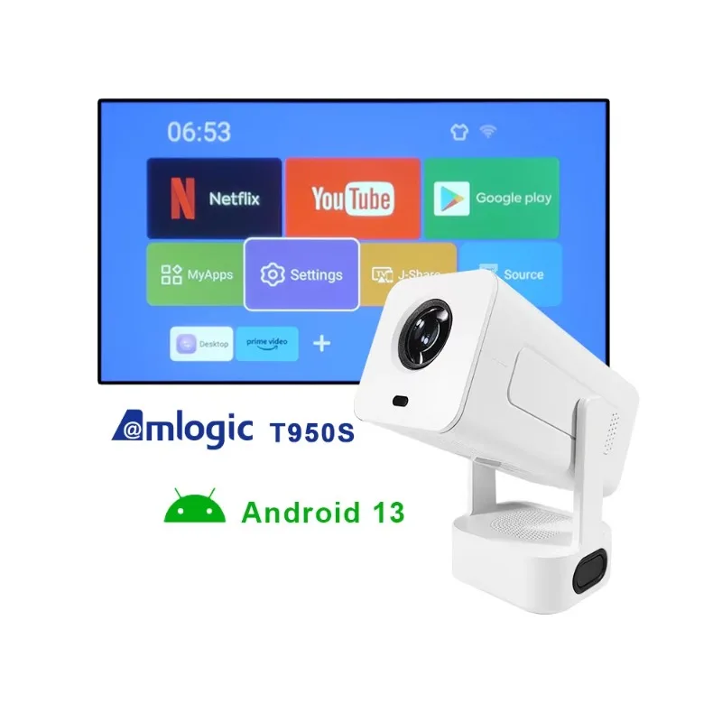360A 1080P Android 13 Projector with 300 AF Audio Base Rotary Stand Portable Projector Beam of light