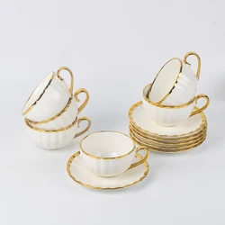 6-sets Elegant Ceramic Cappuccino Cups and Saucers/Teacup for Specialty Coffee Drinks/Latte for Family/Wedding/Tea Party/Gift