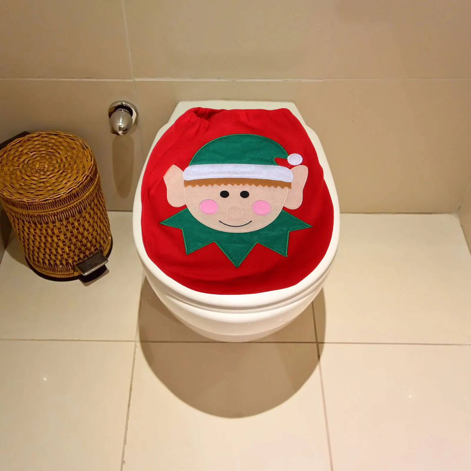 

3Pcs Christmas Toilet Seat Cover and Rug Set Standard Fit Round Oval Toilet Lid Cover Bathroom Floor Mat Festive Decor