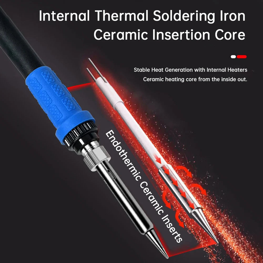 AC110/220V 60W Electric Soldering Iron Ceramic Heating Core Internal Heating 200-450℃ Intelligent Constant Temperature Control