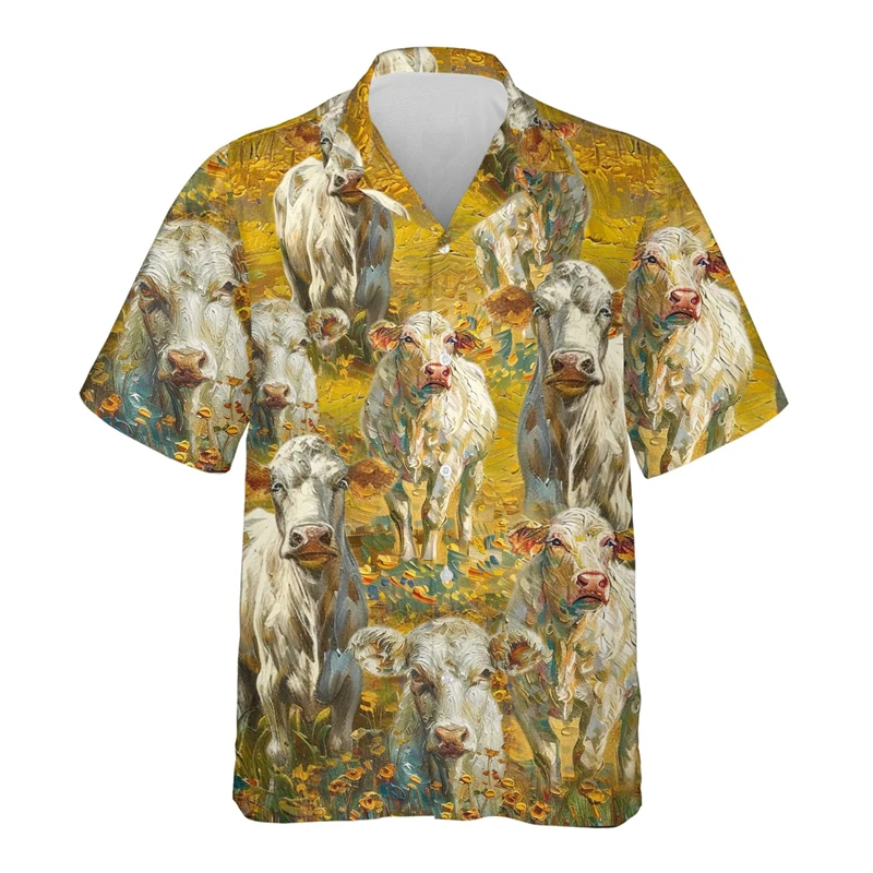 

Mens Designer Clothes 3D Print Cow Shirt Oversized Summer 2024 Travel Hawaii Beach Hawaiian Harajuku Funny Ox Camisa Funny Tops