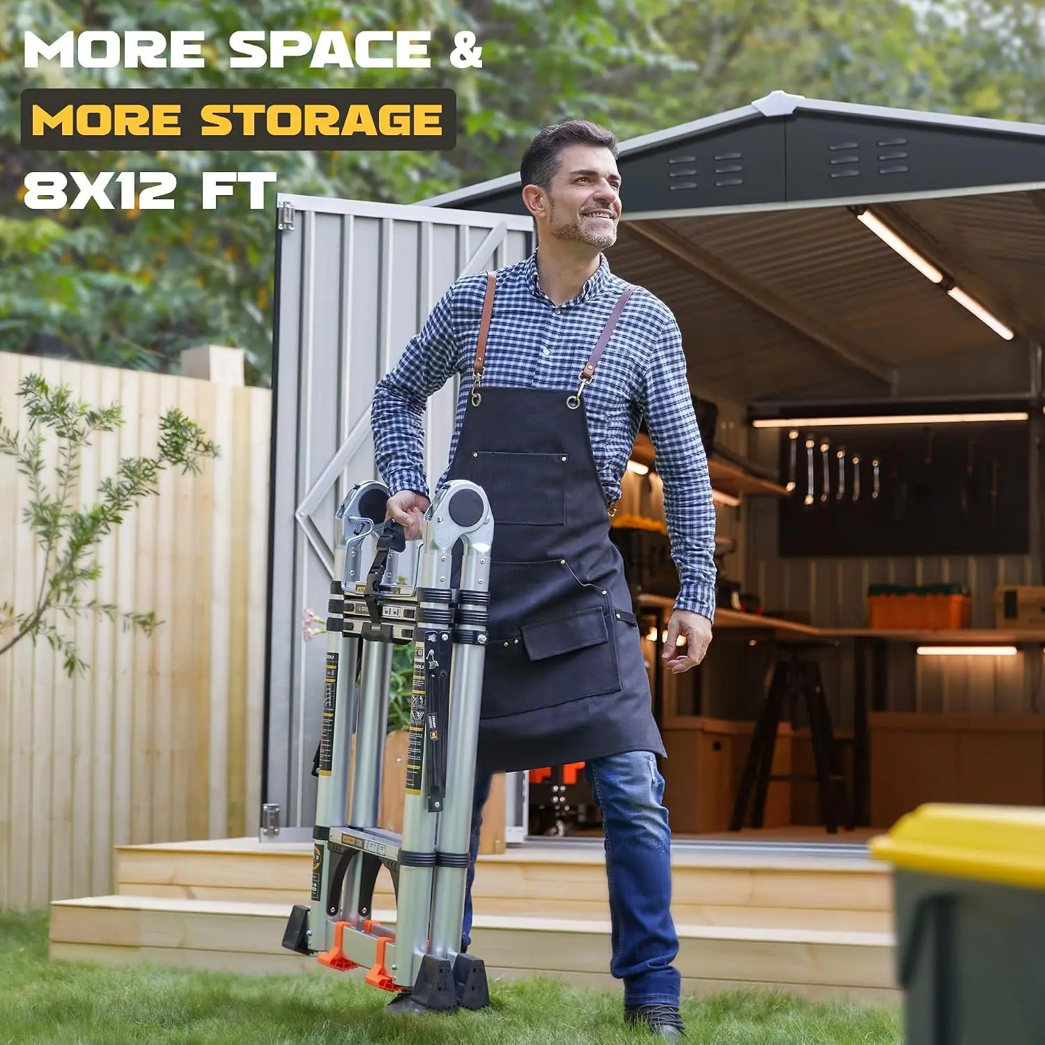 8x12 FT Outdoor Storage Shed Metal Garden Shed Updated Frame Structure Tool Shed Backyard Garden Patio Lawn Black