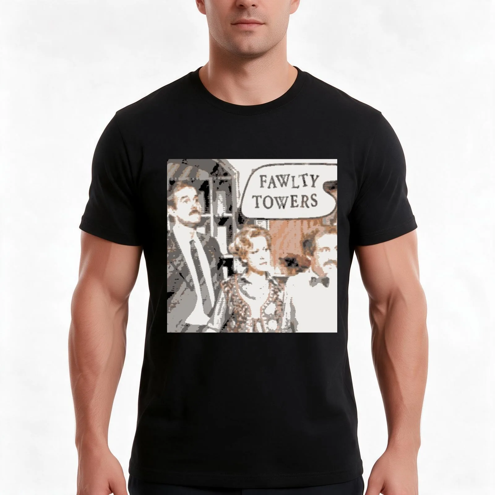 Fawlty Basil & His Towers T-Shirt, Summer Casual Cotton Tee, Oversized Streetwear Tops, Vintage Graphic Print, Unisex Men Women