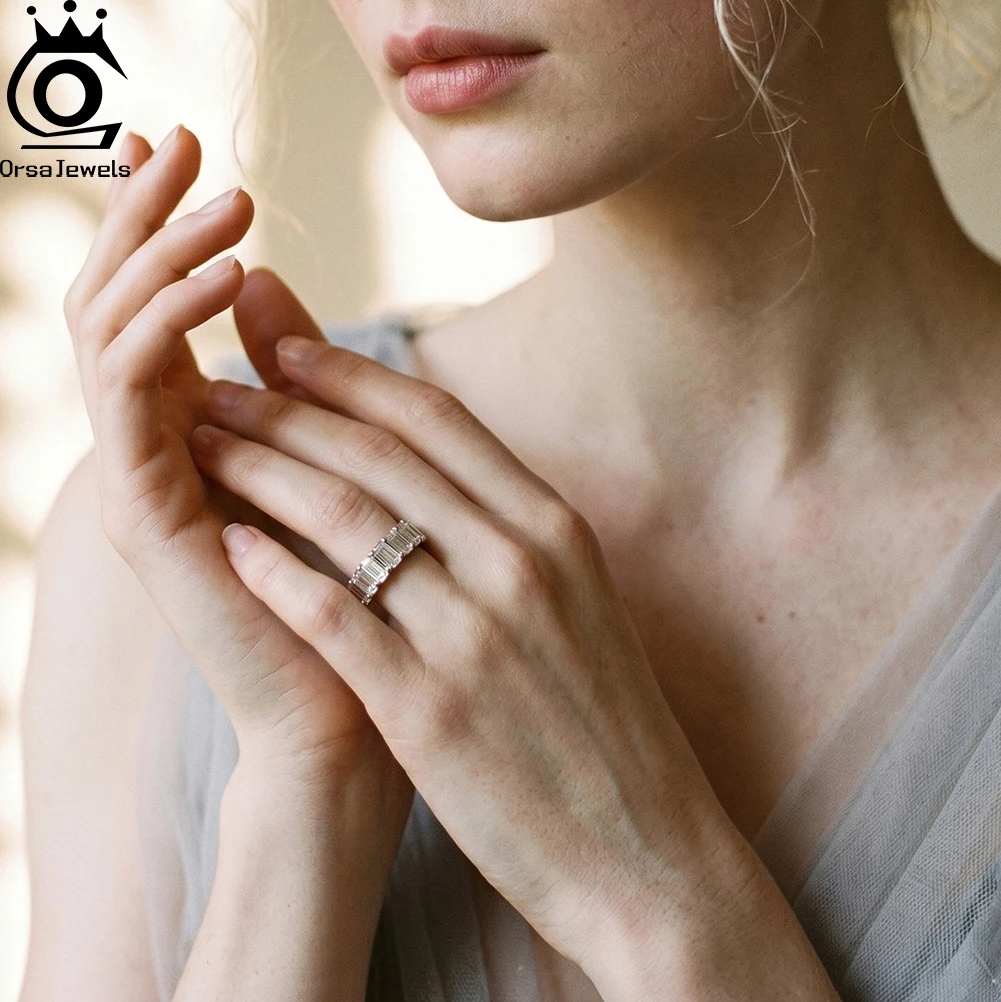ORSA JEWELS Brilliant 925 Sterling Silver D Color Full Moissanite Diamand Ring Jewelry for Women Luxury Wedding Band Ring MOR24