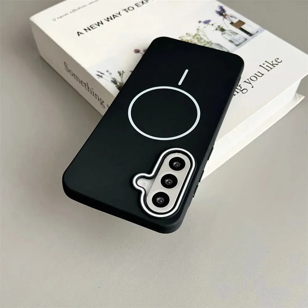 Simple For Magsafe Wireless Charging Phone Case for Samsung Galaxy S25 S24 Ultra S23 S22 A56 Matte Hit Color Lens Soft TPU Cover
