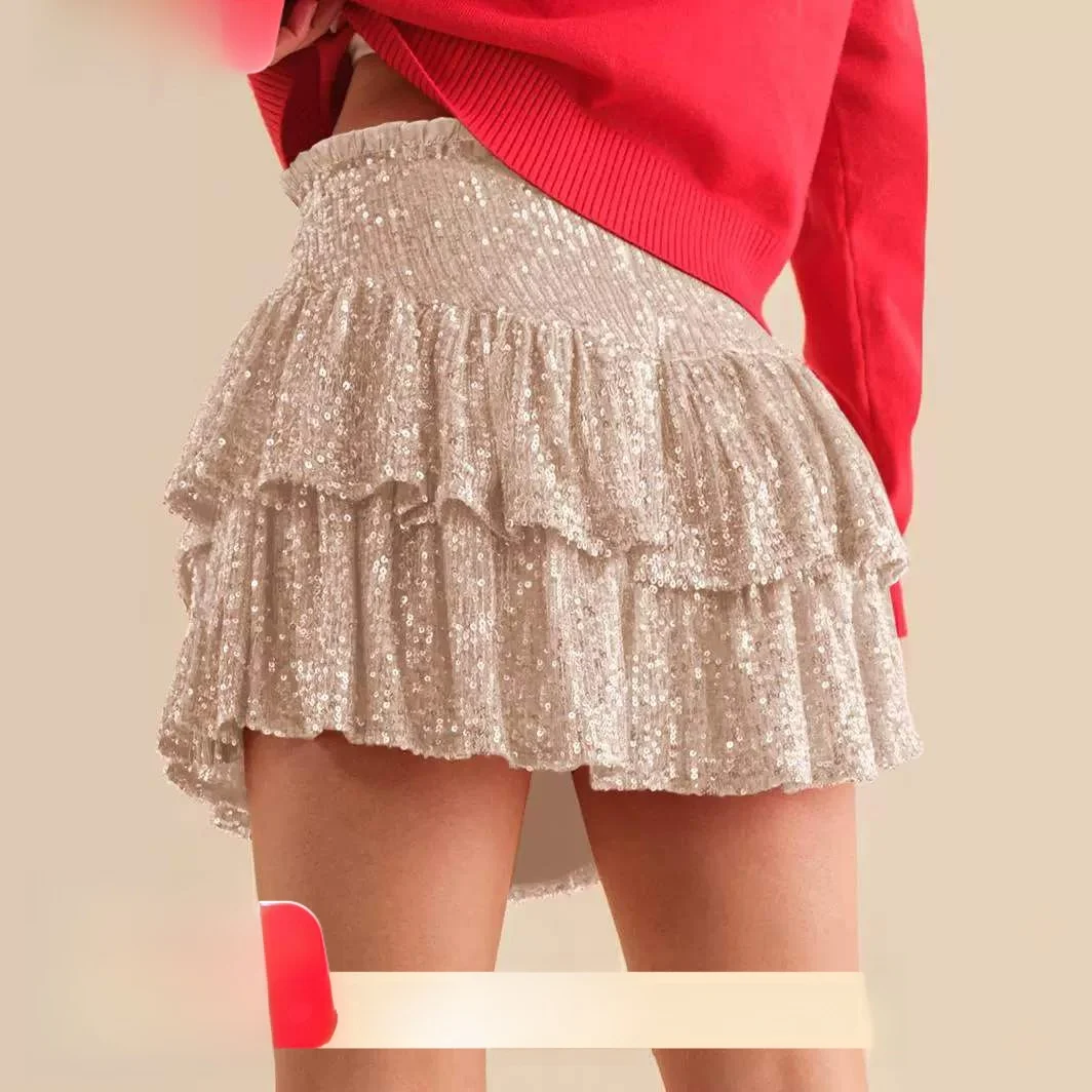 Nieuwe sexy f-lengte kralen rok dames herfst faion sexy ort pure kleur plooirok grensoverschrijdende trendy jurk