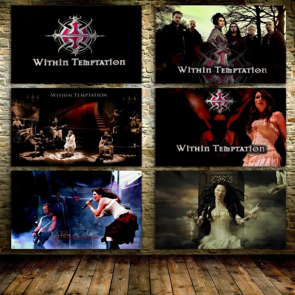 W-WITHIN TEMPTATION Rock Flags 3x5 Ft custom Banner for Garage Door room decor Wall Out Decoration With Metal buckle