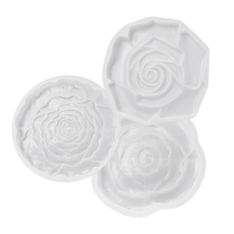 Rose Shaped Cup Tray Molds Jewelry Tray Moulds Resin Casting Moulds Silicone Coaster Molds for DIY Hand Making Trays Dropship