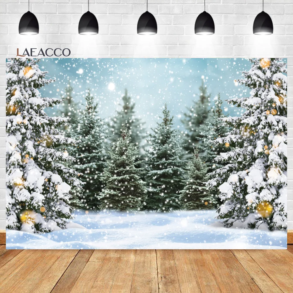 

Laeacco Christmas Forest Backdrop for Photography Winter Snowflake Pine Xmas Tree Kids Birthday Baby Family Portrait Background